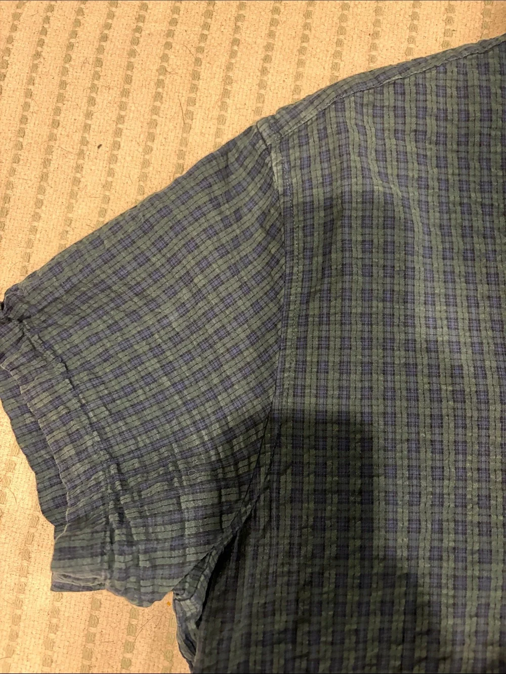 J. Crew Short-Sleeve Seersucker Pop-Over Shirt in Blue/Green Check